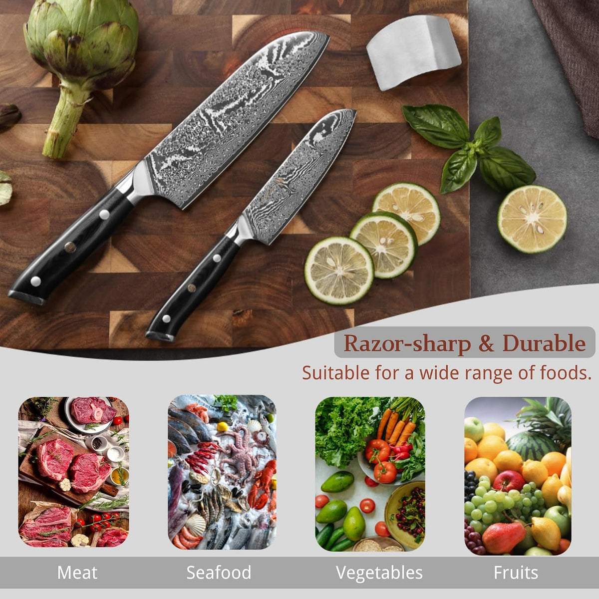 Nitoko Nakiri Vegetable Knife, 6.7-Inch VG10 Damascus, G10 Handle