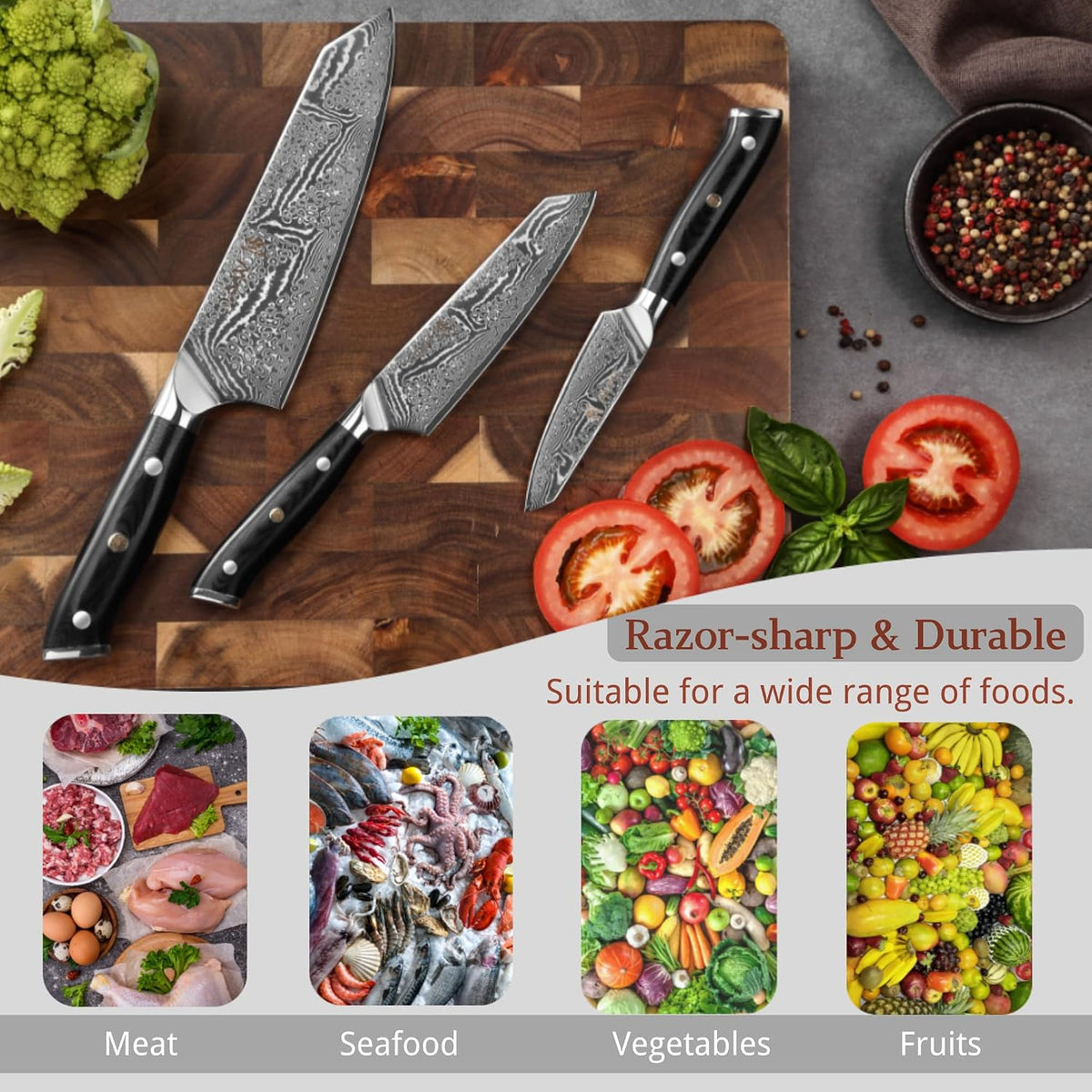 Nitoko Nakiri Vegetable Knife, 6.7-Inch VG10 Damascus, G10 Handle