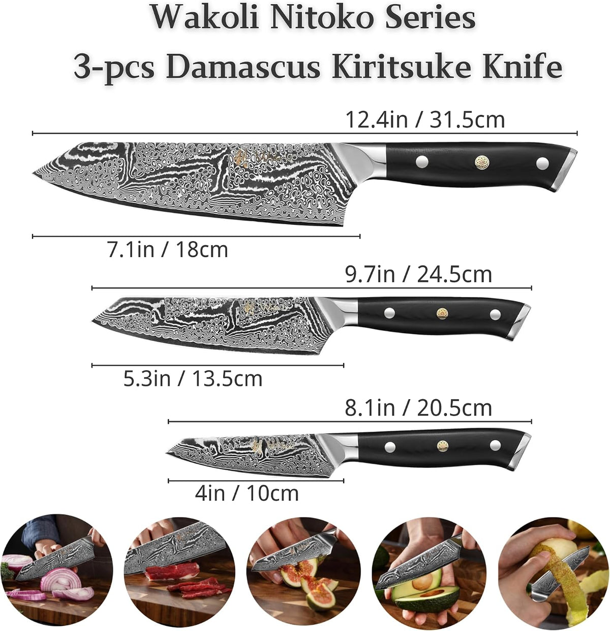 Nitoko Nakiri Vegetable Knife, 6.7-Inch VG10 Damascus, G10 Handle