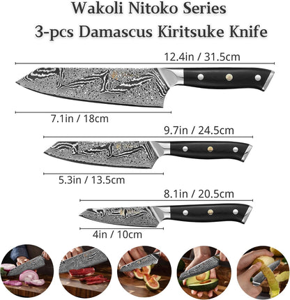 Nitoko Nakiri Vegetable Knife, 6.7-Inch VG10 Damascus, G10 Handle