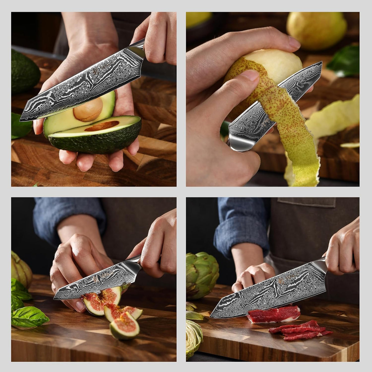 Nitoko Nakiri Vegetable Knife, 6.7-Inch VG10 Damascus, G10 Handle