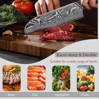 Nitoko Nakiri Vegetable Knife, 6.7-Inch VG10 Damascus, G10 Handle