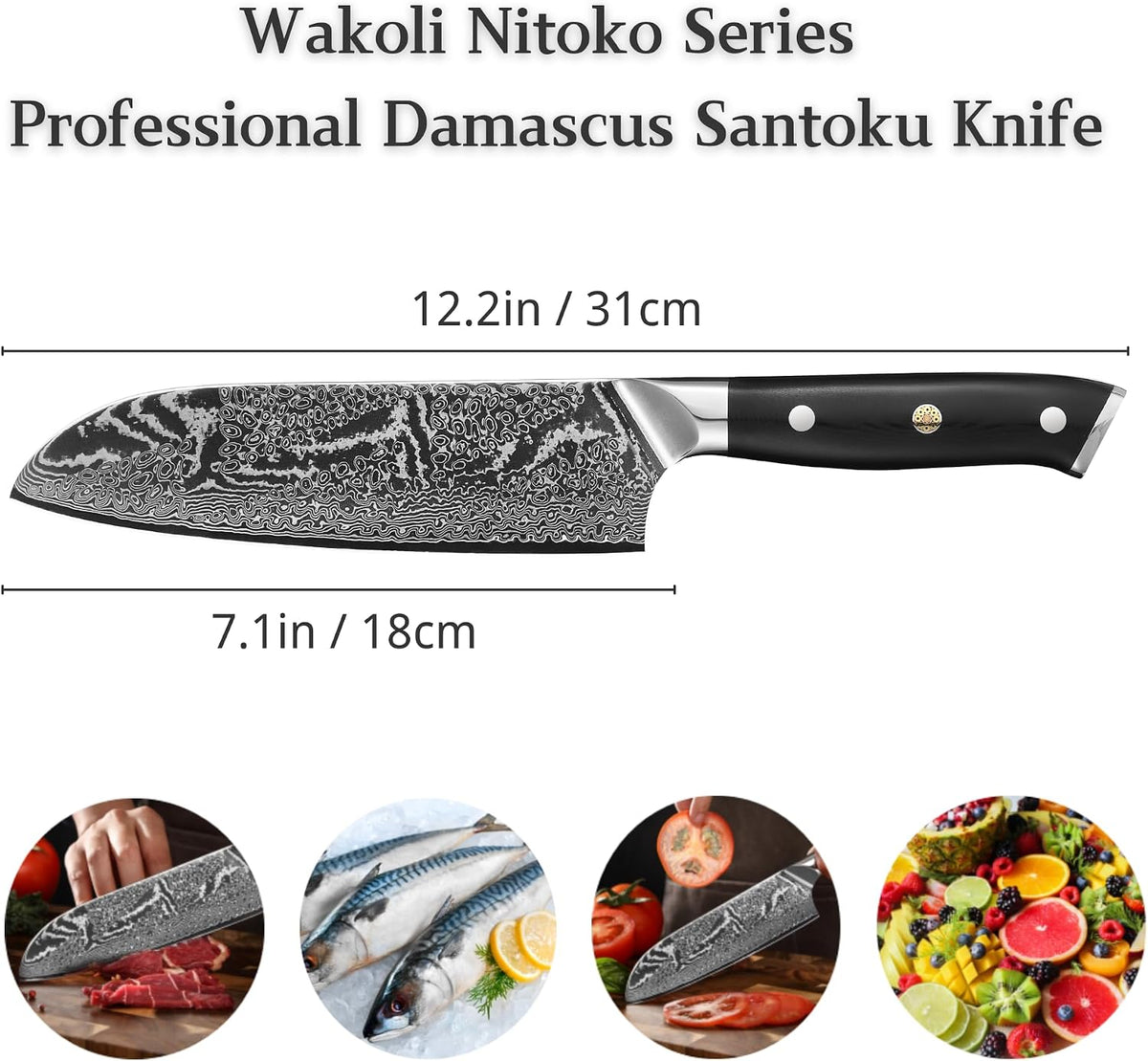 Nitoko Nakiri Vegetable Knife, 6.7-Inch VG10 Damascus, G10 Handle