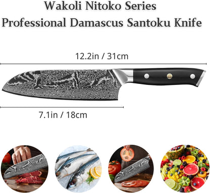 Nitoko Nakiri Vegetable Knife, 6.7-Inch VG10 Damascus, G10 Handle