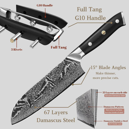 Nitoko Nakiri Vegetable Knife, 6.7-Inch VG10 Damascus, G10 Handle