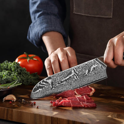 Nitoko Nakiri Vegetable Knife, 6.7-Inch VG10 Damascus, G10 Handle