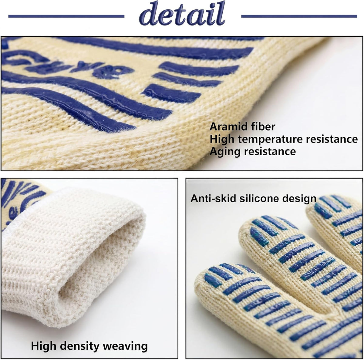 Oven Gloves, Heat Resistant 540 Degrees Grilling Gloves, Hot Surface Handler Non-Slip Silicone Oven Mitts with Fingers, BBQ Gloves for Cooking/Kitchen/Baking, Pack of 2