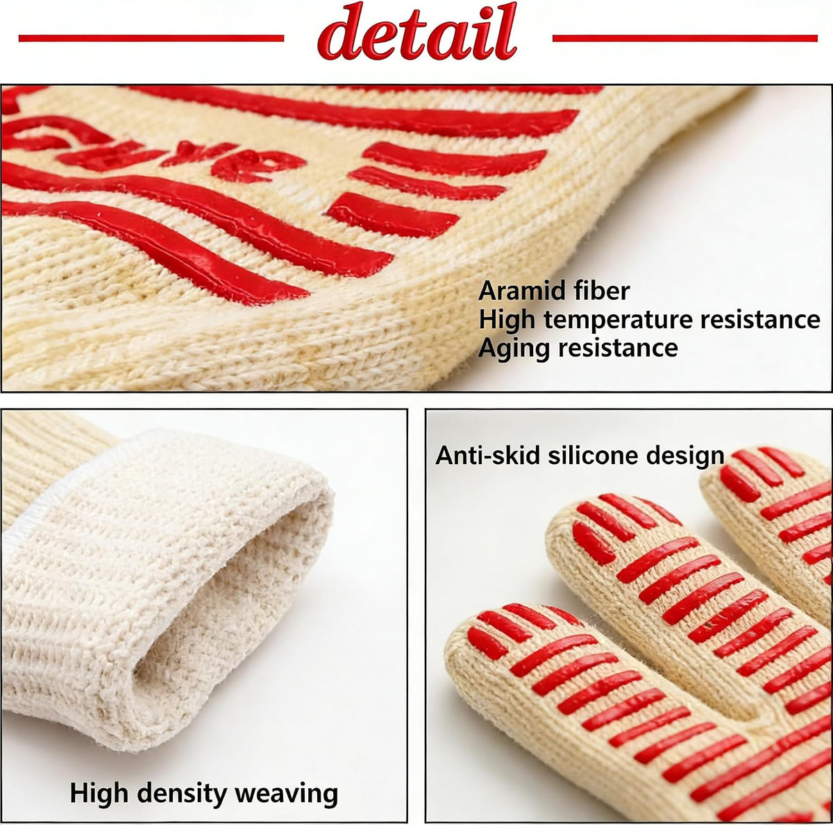 Oven Gloves, Heat Resistant 540 Degrees Grilling Gloves, Hot Surface Handler Non-Slip Silicone Oven Mitts with Fingers, BBQ Gloves for Cooking/Kitchen/Baking, Pack of 2