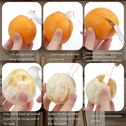 Stainless Steel Orange Peeler Tool, Multi-Functional Citrus Peeler Tool, Ergonomic Safe Cutter & Slicer, Fruit Skin Remover for Oranges, Grapefruits, Lemons