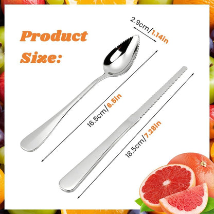 Grapefruit Spoons and Knife Set, 2 Stainless Steel Grapefruit Spoons with Serrated Edge, Curved Serrated Knife for Kiwi, Citrus, Avocado