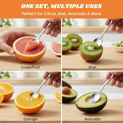 Grapefruit Spoons and Knife Set, 2 Stainless Steel Grapefruit Spoons with Serrated Edge, Curved Serrated Knife for Kiwi, Citrus, Avocado