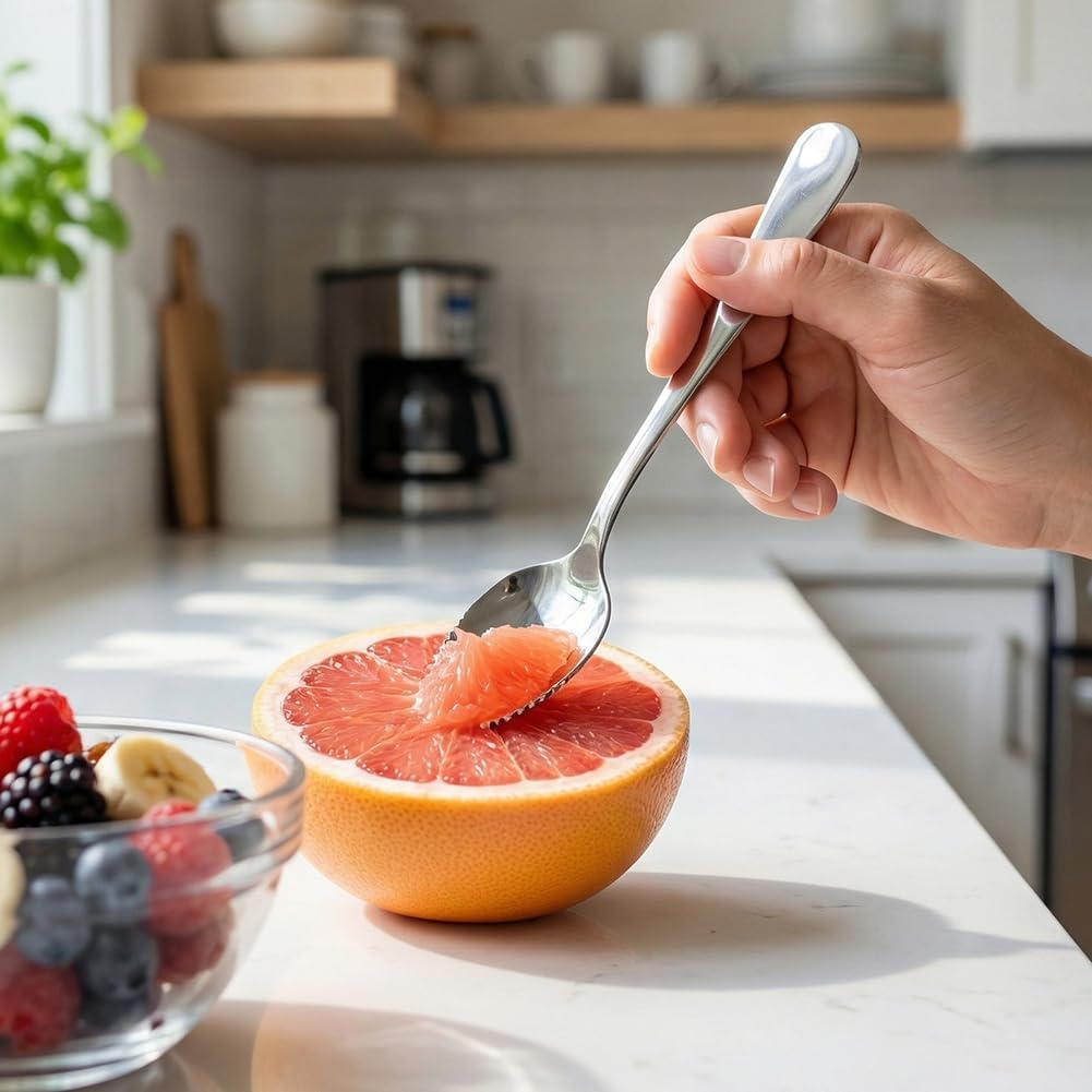Grapefruit Spoons and Knife Set, 2 Stainless Steel Grapefruit Spoons with Serrated Edge, Curved Serrated Knife for Kiwi, Citrus, Avocado