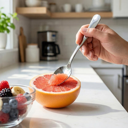 Grapefruit Spoons and Knife Set, 2 Stainless Steel Grapefruit Spoons with Serrated Edge, Curved Serrated Knife for Kiwi, Citrus, Avocado