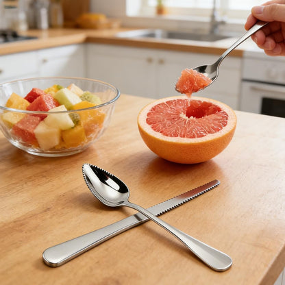 Grapefruit Spoons and Knife Set, 2 Stainless Steel Grapefruit Spoons with Serrated Edge, Curved Serrated Knife for Kiwi, Citrus, Avocado
