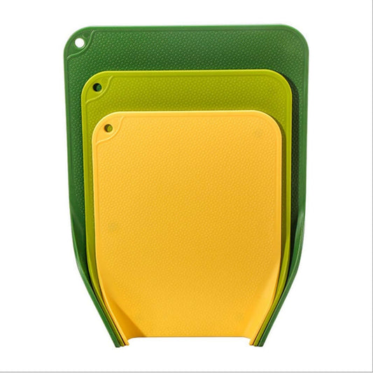 Kitchen Cutting Board (3-Piece Set)-PP material Easy to wash BPA-free,The bottom curling design makes food not easy to spill,Texture cut surface，Rubber bottom non-slip., Multicolor, YZ0003