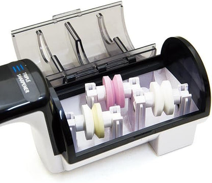 Japanese Handheld Water Wheel 15-Degree Knife Sharpener Triple Sharpener Pro KC-303, Repairs Blades, Sharpens Edges, for Kitchen Chef Knives, Made in Japan