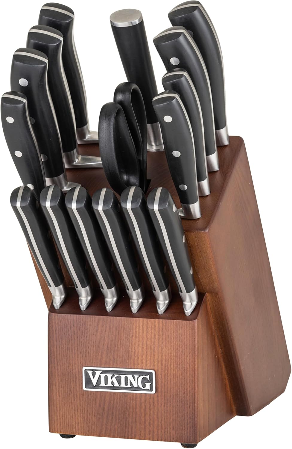 17 Piece Kitchen Knife Set with Light Walnut Block, Cutlery Set with Stainless Steel Blades and Ergonomic Handles, Dishwasher Safe