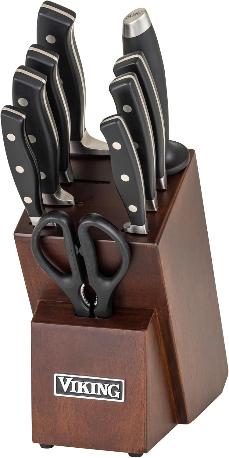 17 Piece Kitchen Knife Set with Light Walnut Block, Cutlery Set with Stainless Steel Blades and Ergonomic Handles, Dishwasher Safe