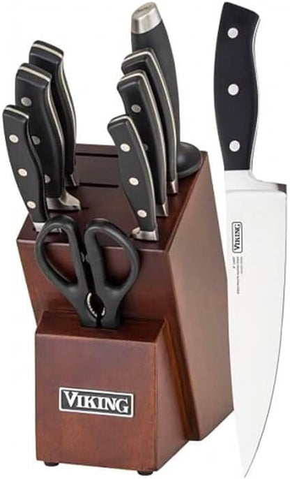17 Piece Kitchen Knife Set with Light Walnut Block, Cutlery Set with Stainless Steel Blades and Ergonomic Handles, Dishwasher Safe
