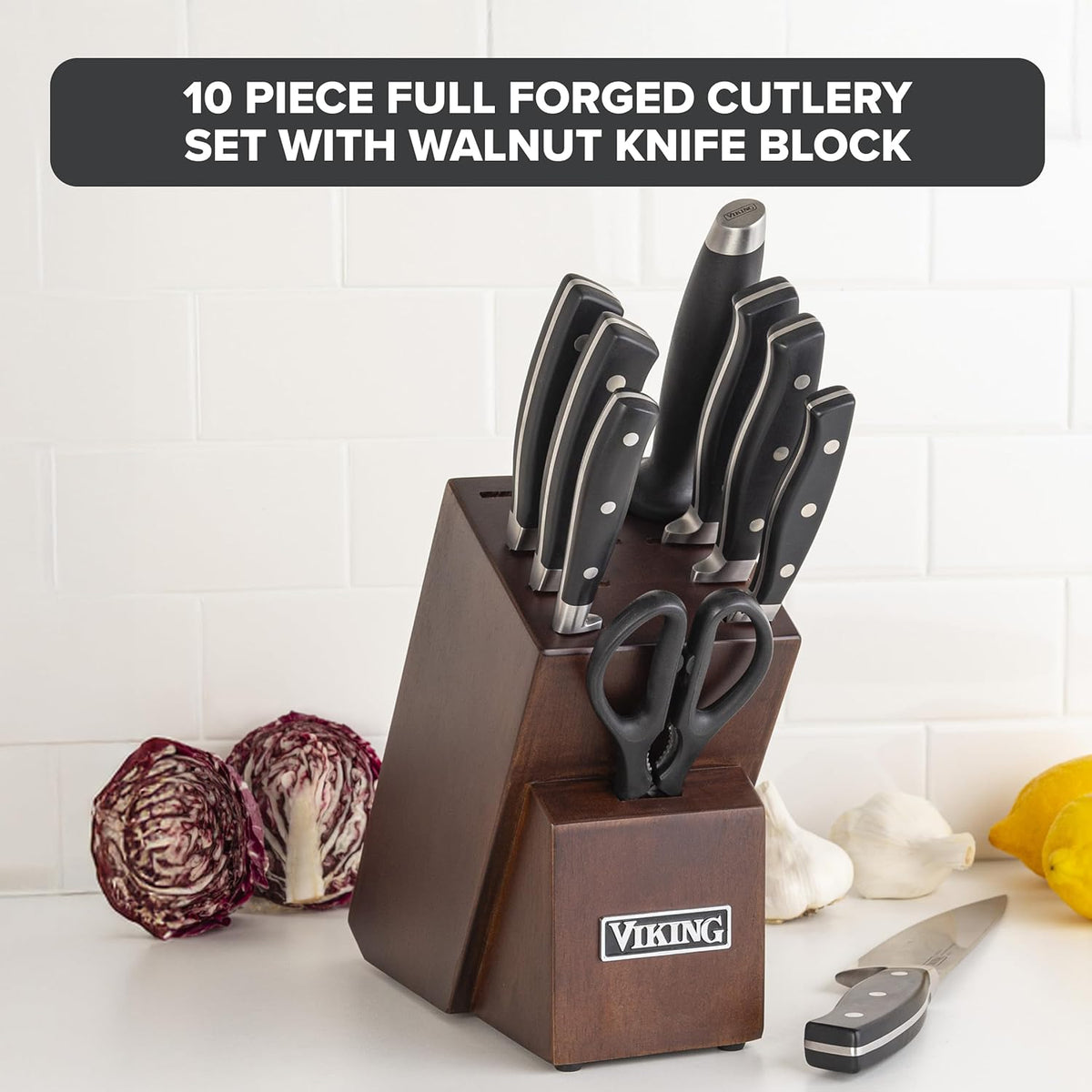 17 Piece Kitchen Knife Set with Light Walnut Block, Cutlery Set with Stainless Steel Blades and Ergonomic Handles, Dishwasher Safe