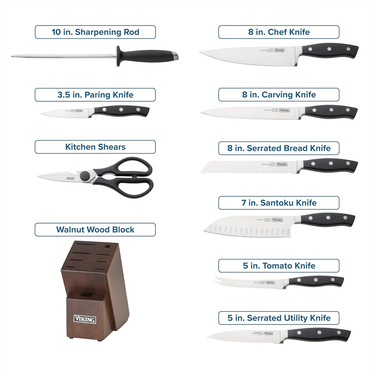 17 Piece Kitchen Knife Set with Light Walnut Block, Cutlery Set with Stainless Steel Blades and Ergonomic Handles, Dishwasher Safe