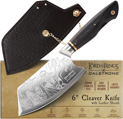 Chef Knife - 8 inch - Lord of the Rings™ Edition - Official Licensed Collection - Humans Aragorn - Premium German X50CRMOV15 Steel - Ebony Wood Handle - Leather Sheath