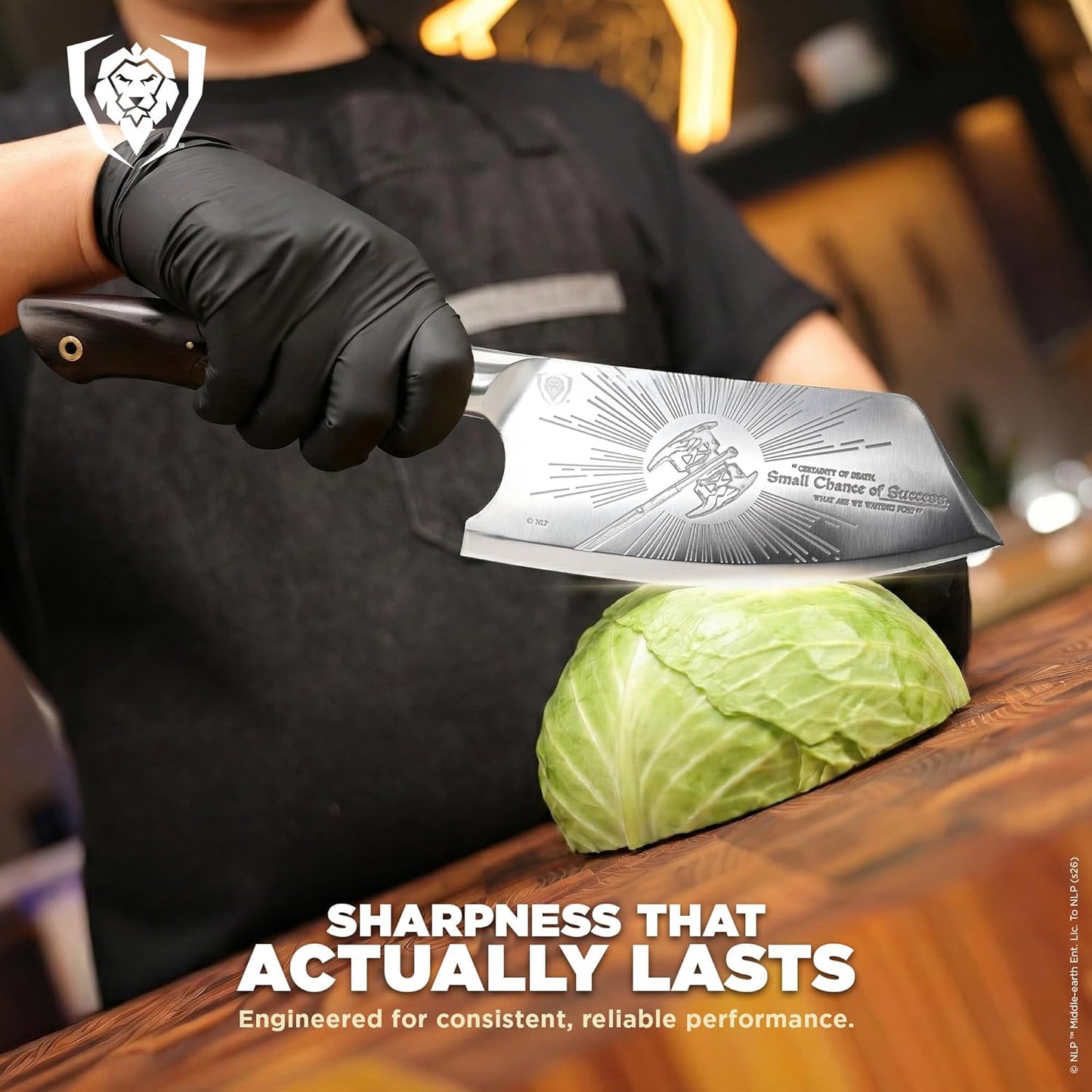 Chef Knife - 8 inch - Lord of the Rings™ Edition - Official Licensed Collection - Humans Aragorn - Premium German X50CRMOV15 Steel - Ebony Wood Handle - Leather Sheath