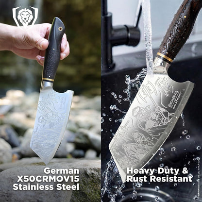 Chef Knife - 8 inch - Lord of the Rings™ Edition - Official Licensed Collection - Humans Aragorn - Premium German X50CRMOV15 Steel - Ebony Wood Handle - Leather Sheath