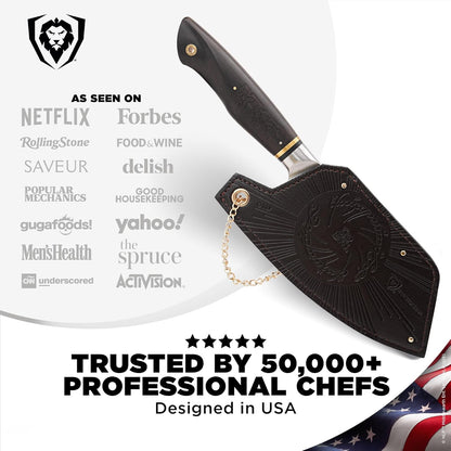 Chef Knife - 8 inch - Lord of the Rings™ Edition - Official Licensed Collection - Humans Aragorn - Premium German X50CRMOV15 Steel - Ebony Wood Handle - Leather Sheath
