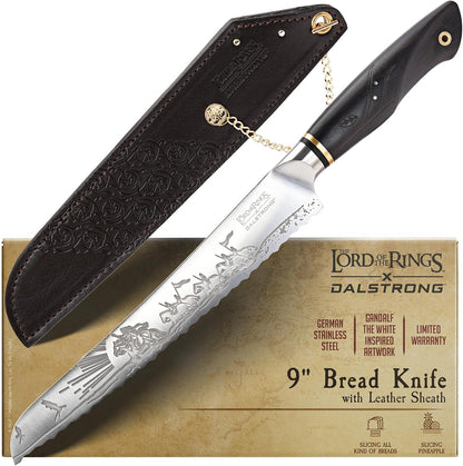 Chef Knife - 8 inch - Lord of the Rings™ Edition - Official Licensed Collection - Humans Aragorn - Premium German X50CRMOV15 Steel - Ebony Wood Handle - Leather Sheath