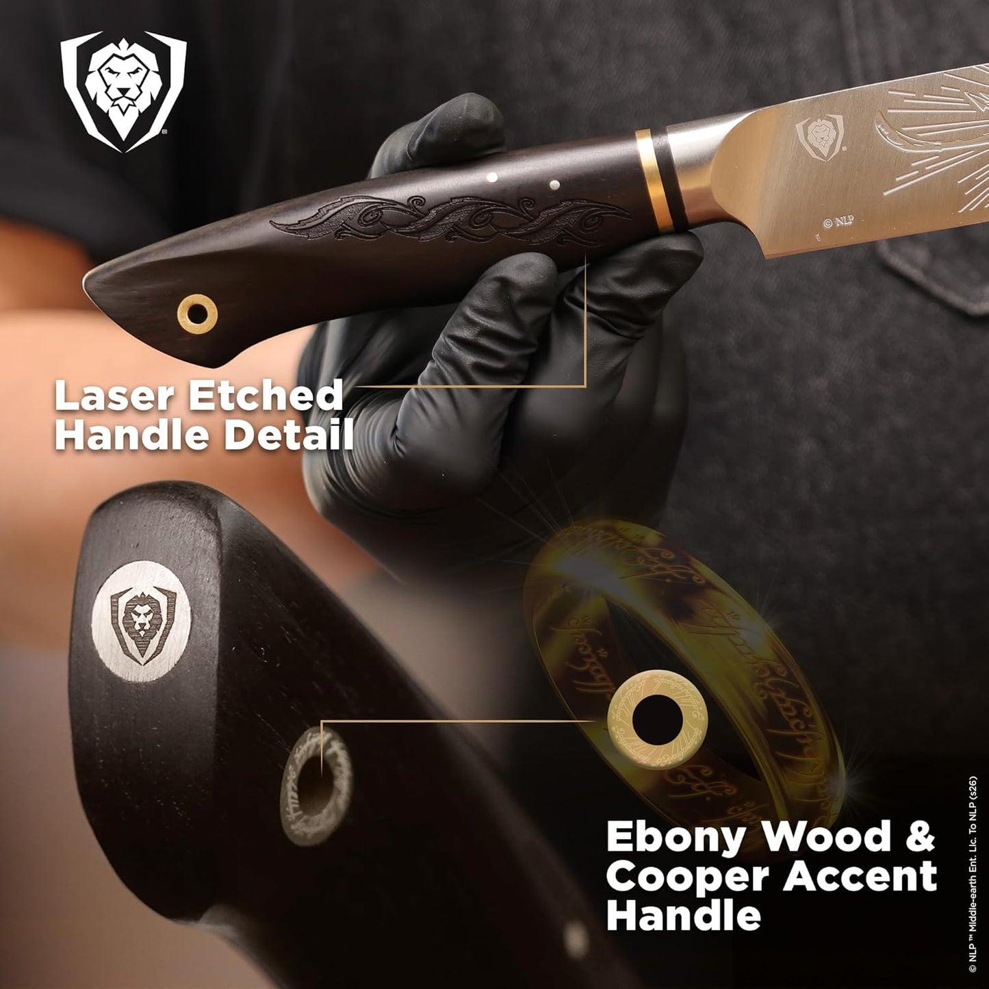 Chef Knife - 8 inch - Lord of the Rings™ Edition - Official Licensed Collection - Humans Aragorn - Premium German X50CRMOV15 Steel - Ebony Wood Handle - Leather Sheath