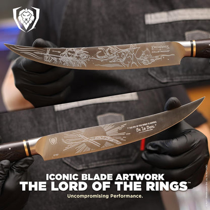 Chef Knife - 8 inch - Lord of the Rings™ Edition - Official Licensed Collection - Humans Aragorn - Premium German X50CRMOV15 Steel - Ebony Wood Handle - Leather Sheath