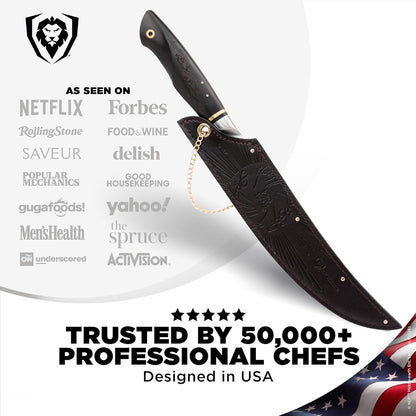 Chef Knife - 8 inch - Lord of the Rings™ Edition - Official Licensed Collection - Humans Aragorn - Premium German X50CRMOV15 Steel - Ebony Wood Handle - Leather Sheath