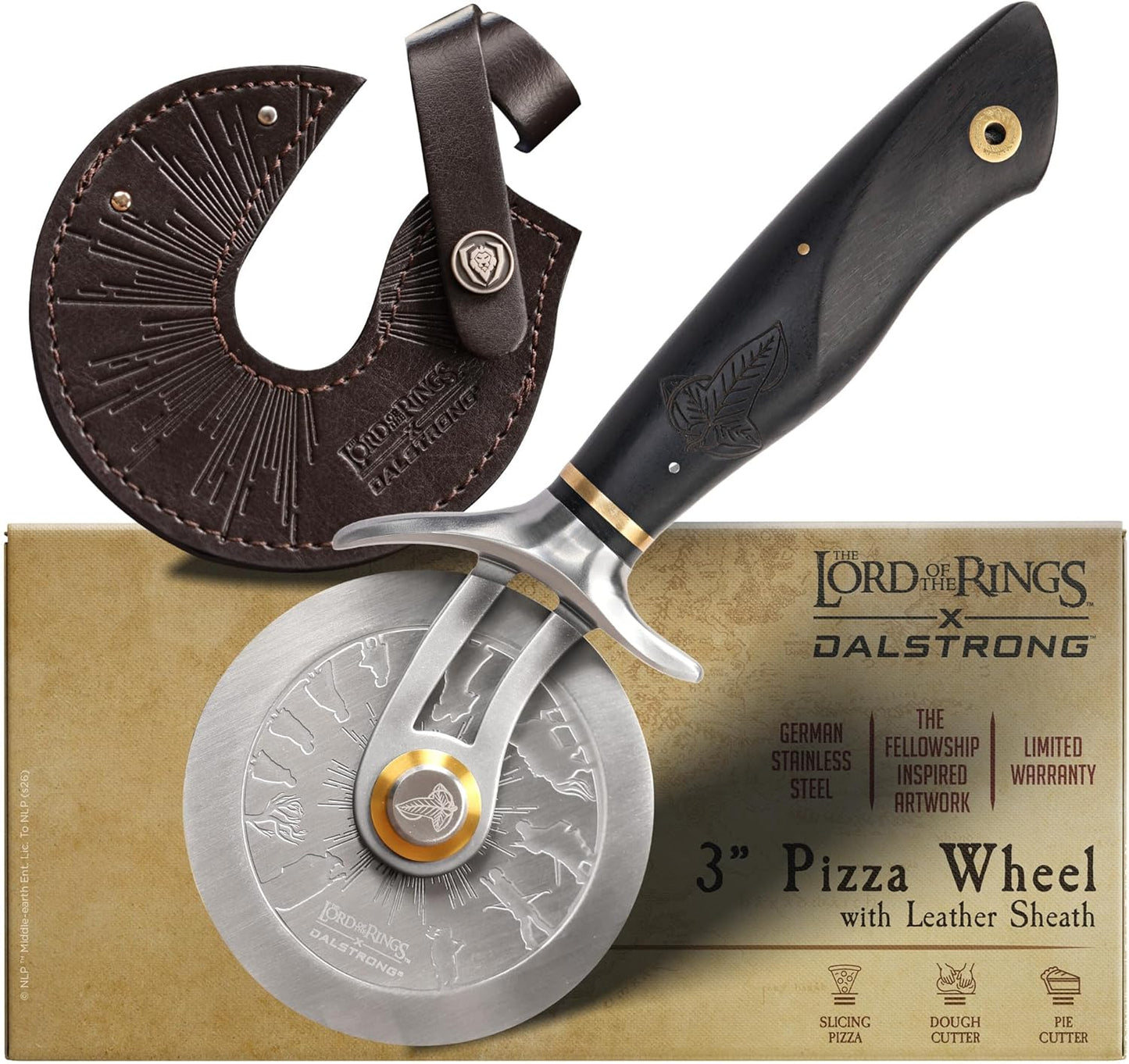 Chef Knife - 8 inch - Lord of the Rings™ Edition - Official Licensed Collection - Humans Aragorn - Premium German X50CRMOV15 Steel - Ebony Wood Handle - Leather Sheath