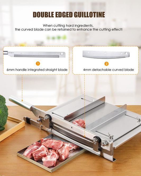 2 BLADES Manual Ribs Meat Chopper Slicer Stainless Steel Hard Bone Cutter Beef Mutton Household Vegetable Food Slicer Slicing Machine for Whole Chicken Rib Spine