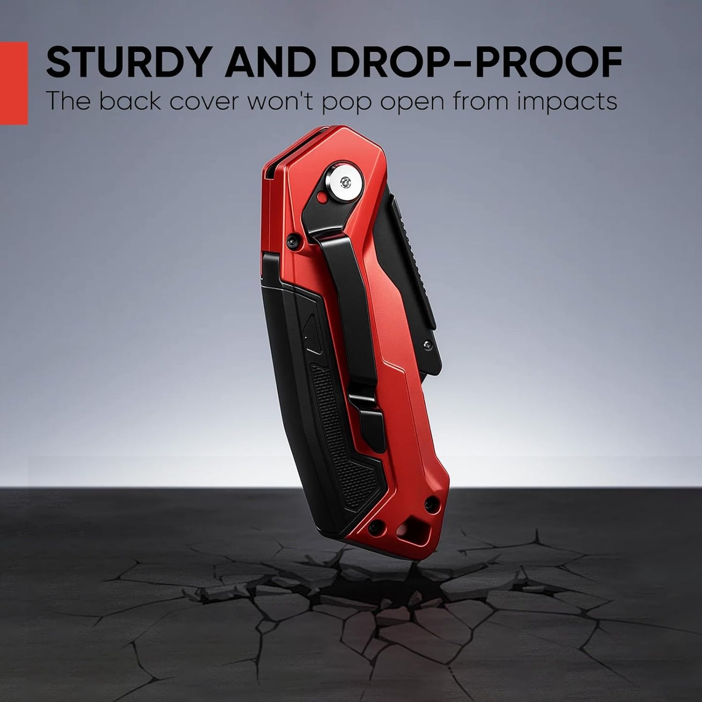 Folding Utility Knife, Heavy Duty Box Cutter Metal, Quick Open Botton Lock Razor Knife for Cartons, Rapes, Leather and Cardboard, Blades Storage Design with 13 Extra Blade, Red