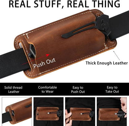 Horizontal Carry Leather Knife Sheath | 5.5", Everyday Carry, For Leatherman, EDC Belt Pouch, For Pocket Folding Knives