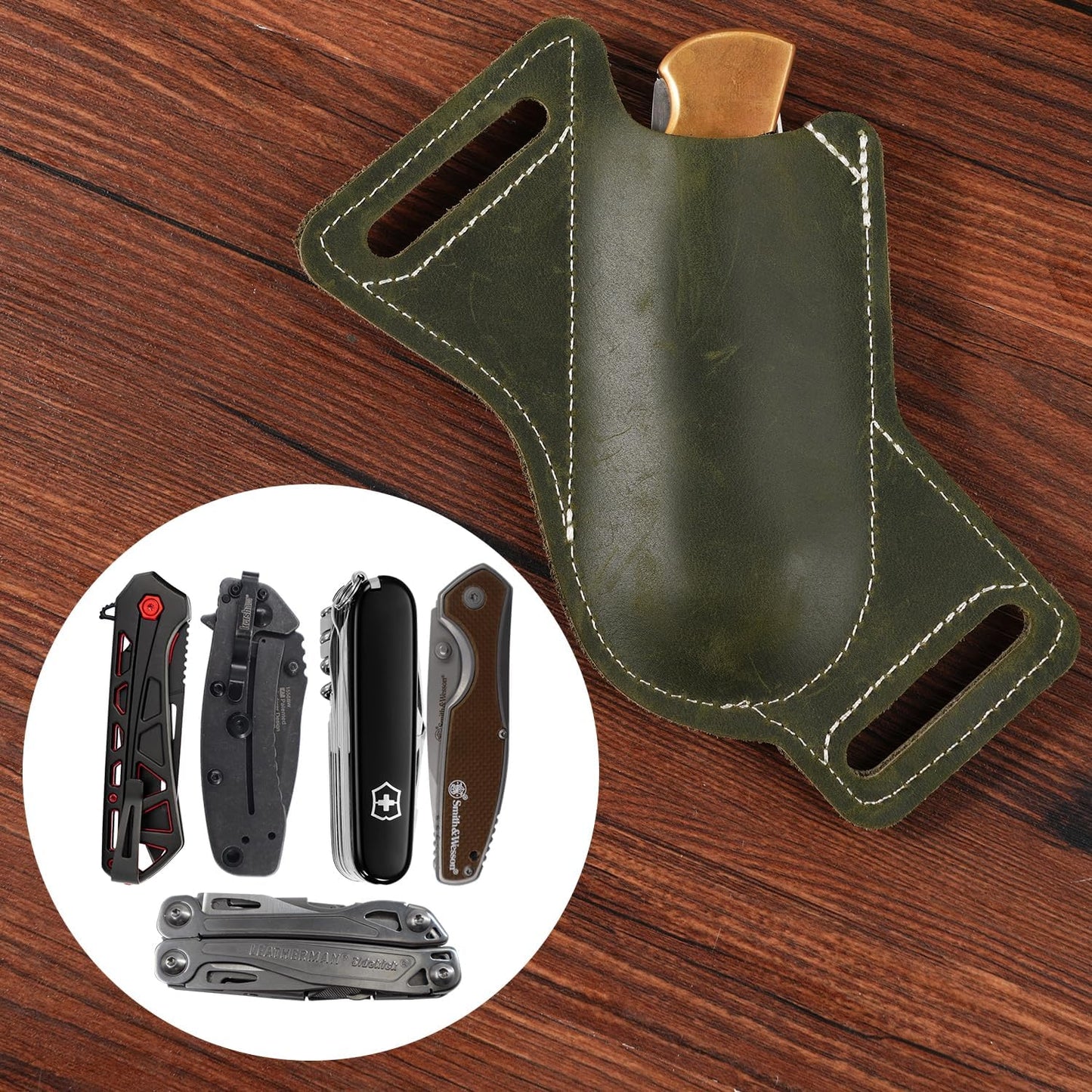 Horizontal Carry Leather Knife Sheath | 5.5", Everyday Carry, For Leatherman, EDC Belt Pouch, For Pocket Folding Knives