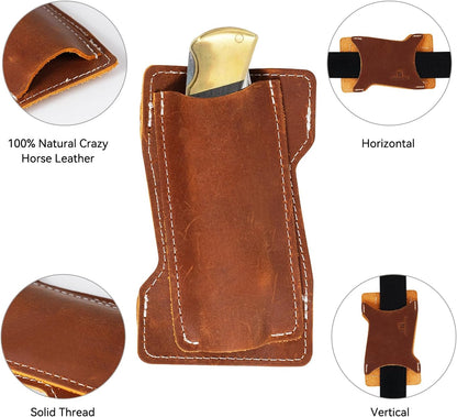 Horizontal Carry Leather Knife Sheath | 5.5", Everyday Carry, For Leatherman, EDC Belt Pouch, For Pocket Folding Knives
