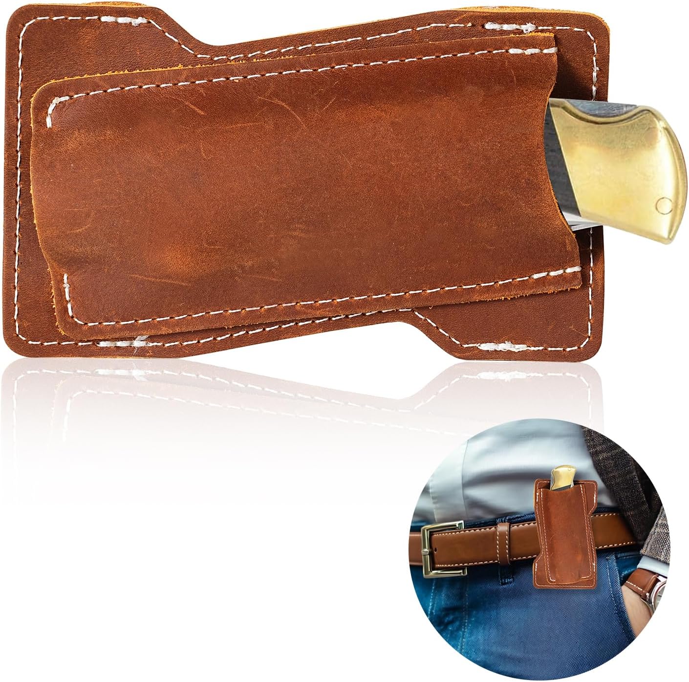 Horizontal Carry Leather Knife Sheath | 5.5", Everyday Carry, For Leatherman, EDC Belt Pouch, For Pocket Folding Knives