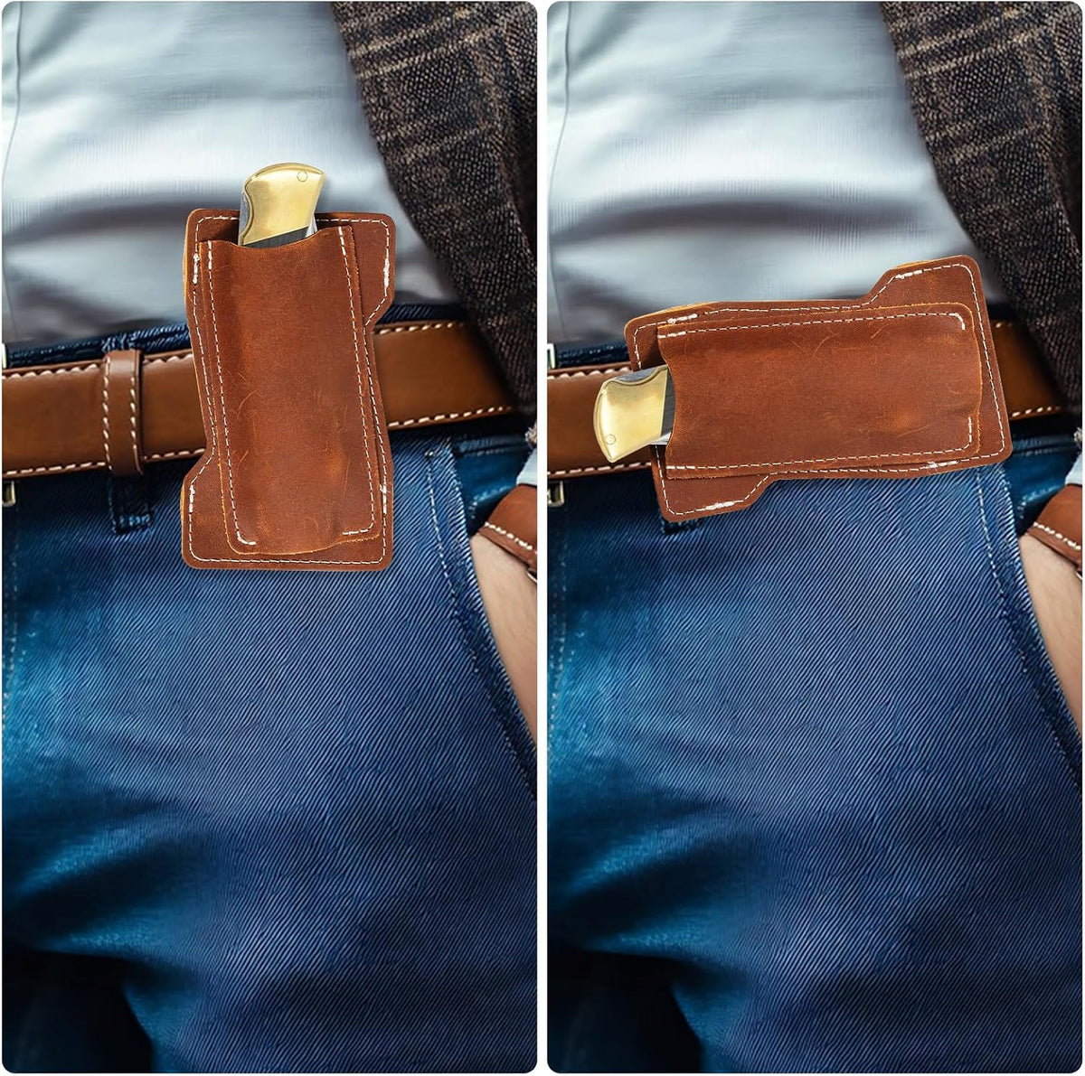 Horizontal Carry Leather Knife Sheath | 5.5", Everyday Carry, For Leatherman, EDC Belt Pouch, For Pocket Folding Knives