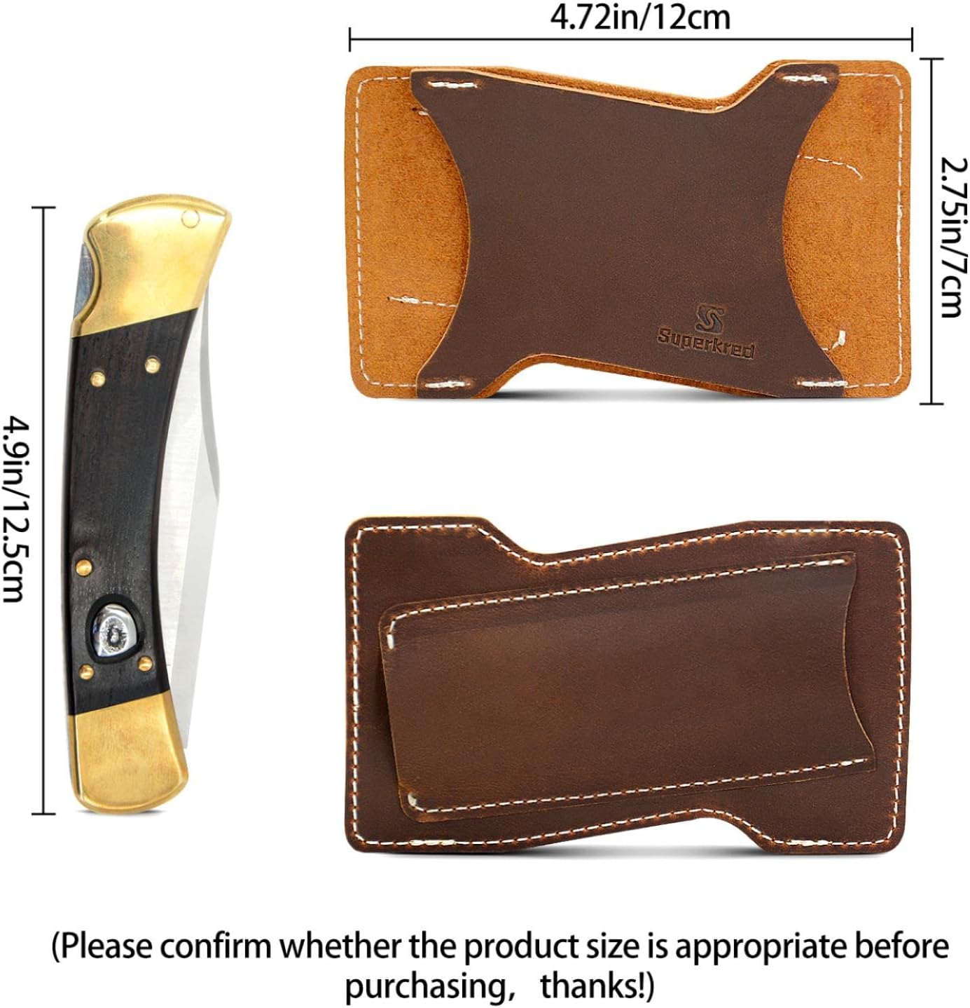 Horizontal Carry Leather Knife Sheath | 5.5", Everyday Carry, For Leatherman, EDC Belt Pouch, For Pocket Folding Knives