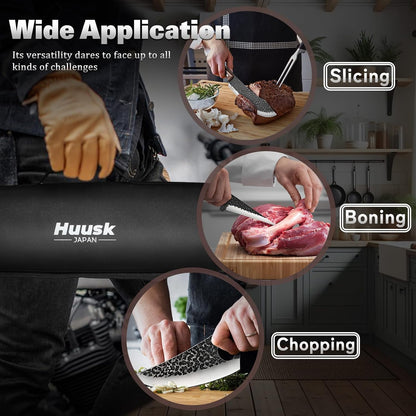 Huusk Kitchen Knife Set - Hand Forged Viking Chef Knives for Meat, Men Gift