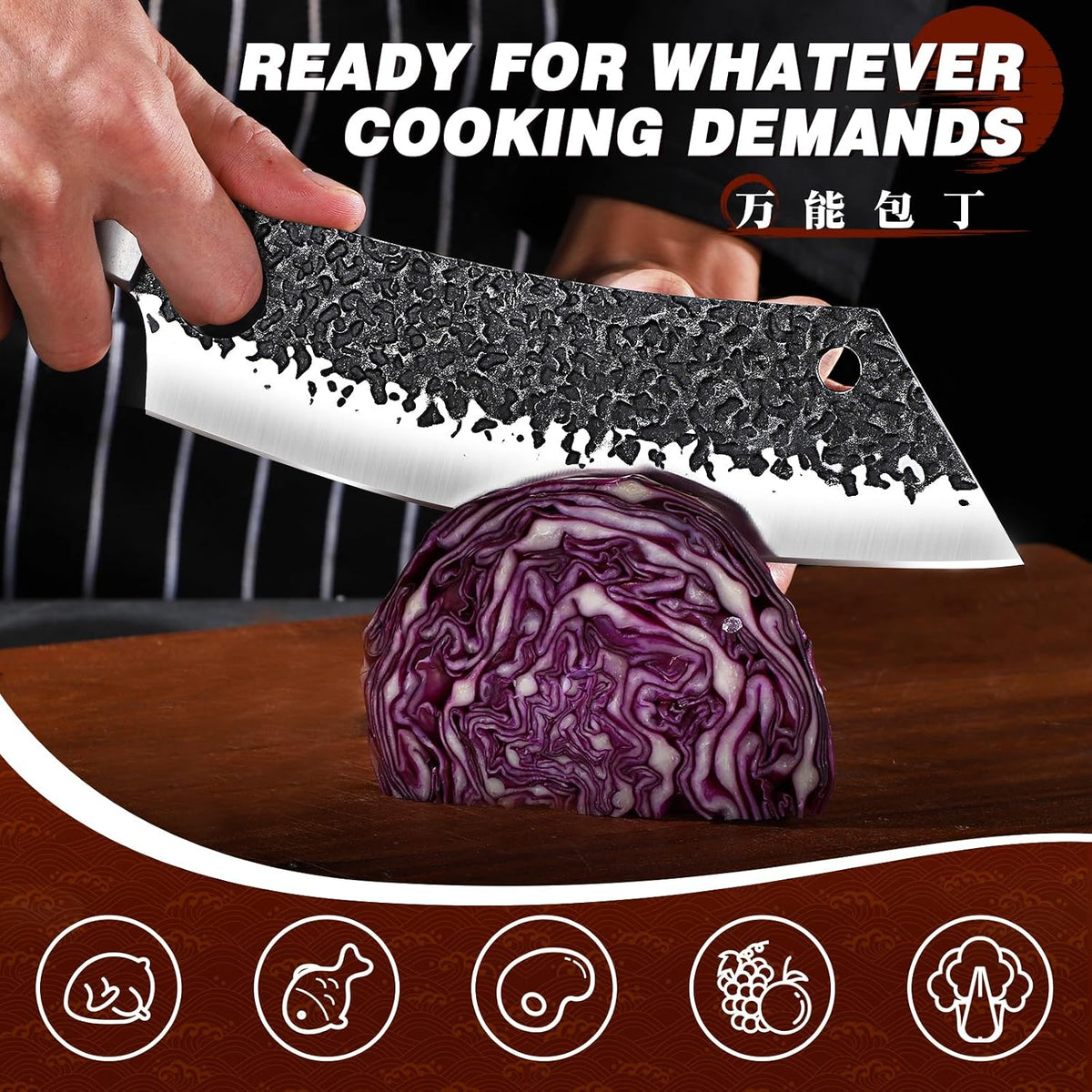 Huusk Kitchen Knife Set - Hand Forged Viking Chef Knives for Meat, Men Gift