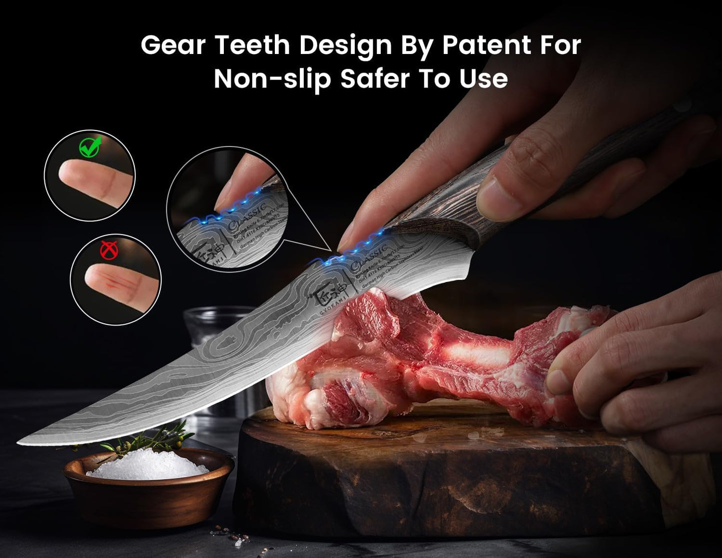 Boning Knife for Meat Cutting, 6.7 Inch Fillet Knife, Wood Handle | High Carbon Razor Sharp Flexible Blade for Deboning, Trimming, Damascus Pattern Full Tang Design, House Warming Gifts