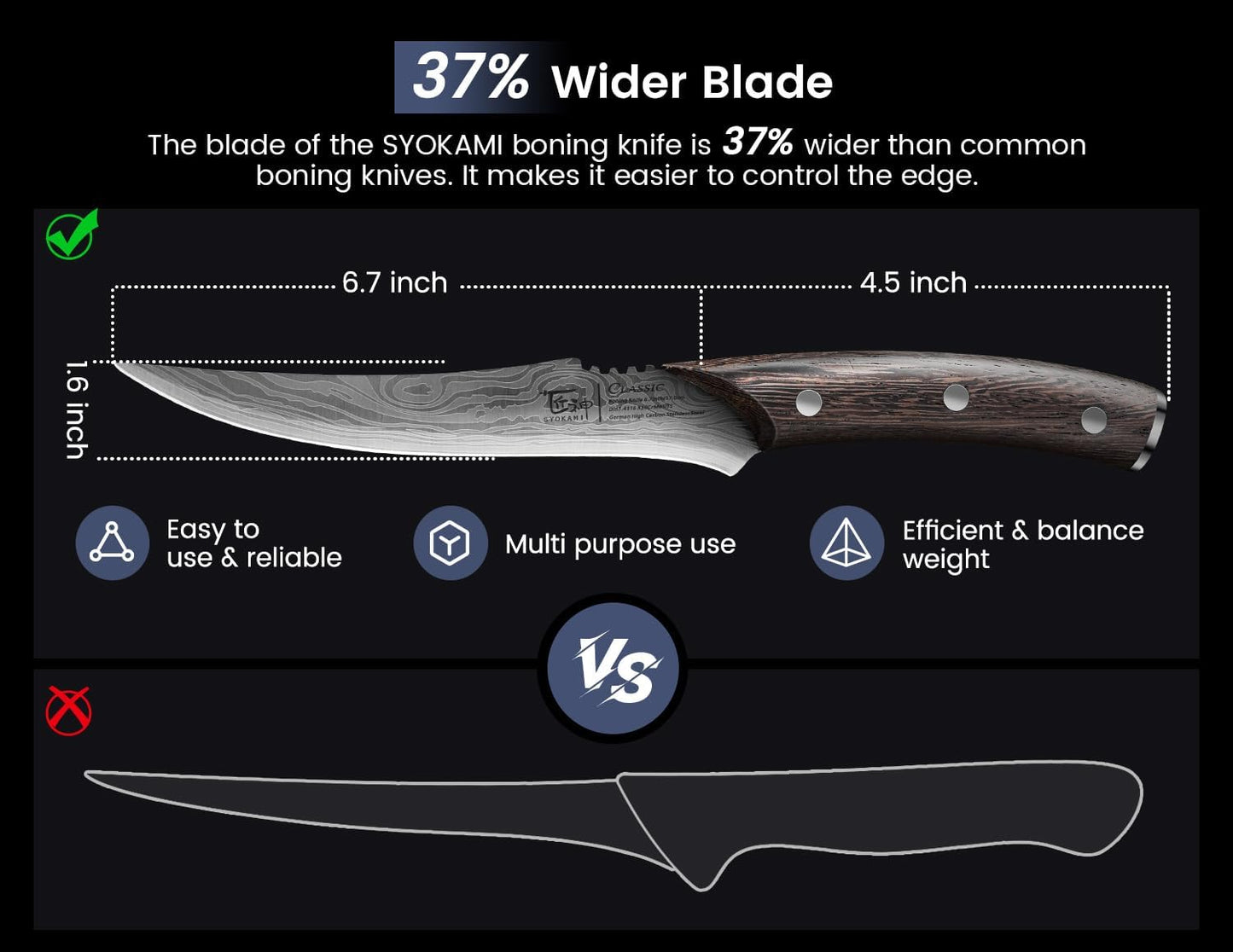 Boning Knife for Meat Cutting, 6.7 Inch Fillet Knife, Wood Handle | High Carbon Razor Sharp Flexible Blade for Deboning, Trimming, Damascus Pattern Full Tang Design, House Warming Gifts