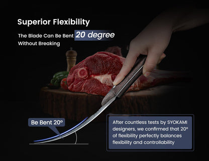 Boning Knife for Meat Cutting, 6.7 Inch Fillet Knife, Wood Handle | High Carbon Razor Sharp Flexible Blade for Deboning, Trimming, Damascus Pattern Full Tang Design, House Warming Gifts