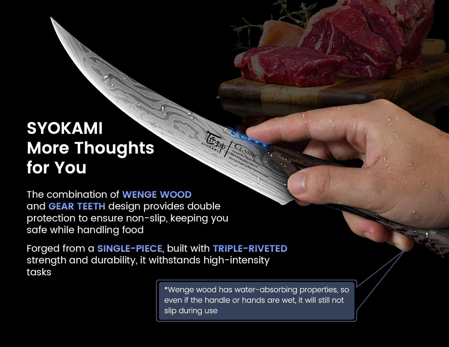 Boning Knife for Meat Cutting, 6.7 Inch Fillet Knife, Wood Handle | High Carbon Razor Sharp Flexible Blade for Deboning, Trimming, Damascus Pattern Full Tang Design, House Warming Gifts