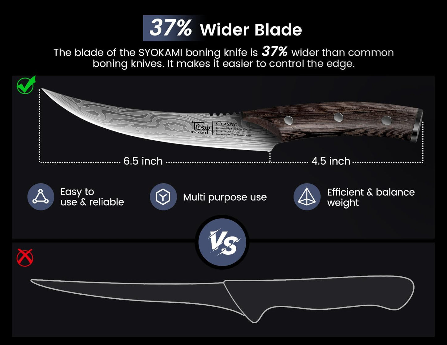 Boning Knife for Meat Cutting, 6.7 Inch Fillet Knife, Wood Handle | High Carbon Razor Sharp Flexible Blade for Deboning, Trimming, Damascus Pattern Full Tang Design, House Warming Gifts