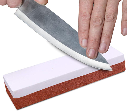 Whetstone Kitchen Knife Sharpening Stone, 8-Inches, Hatchet, Knife, and Axe Sharpener for Home, Field, and Shop, Sharpening Tool with Red Non-Slip Plastic Base, Supports Fine & Coarse Grinding